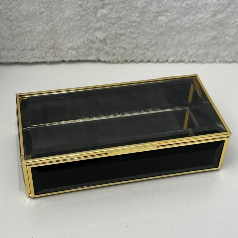 Kate Spade Black Glass Gold Trim Jewelry Box When In Doubt Something Sparkling